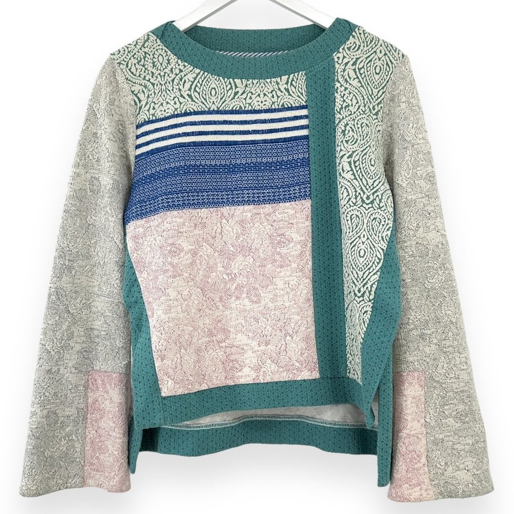 Anthropologie Postmark Patchwork Metallic Fiber Sweater sz S